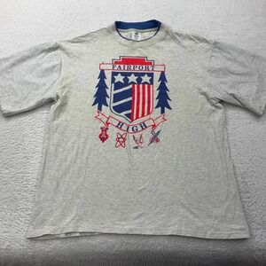 Vintage Belton Fairport High NY Red Raiders T-Shirt XL Gray Made in USA 90 Sport